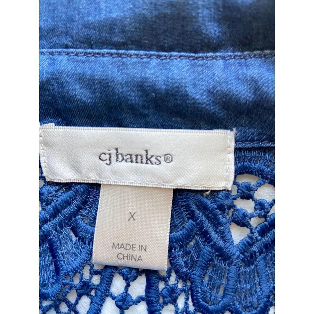 cj banks Blue Chambray Embroidered Details Lace Up Long Sleeve Top‎ X - Picture 3 of 6